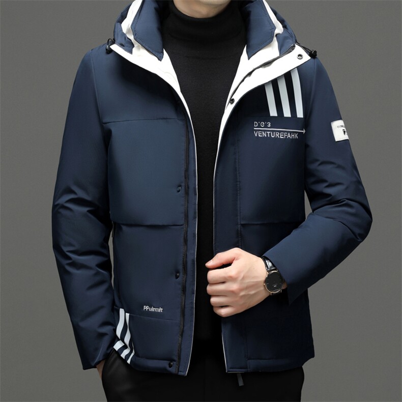 白鸭绒羽绒服男装冬季新款中年男士加厚保暖休闲爸爸装连帽外套图片