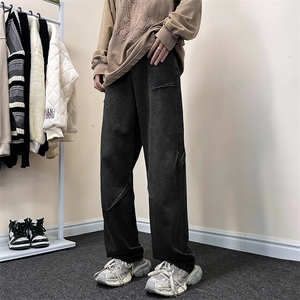 新款美式工装牛仔裤子男春季新款潮牌宽松直筒水洗长裤N80400-p48图片