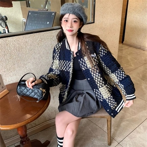 新款小香风美式复古格子外套女潮牌高街痞帅棒球服夹克JK481-P65图片