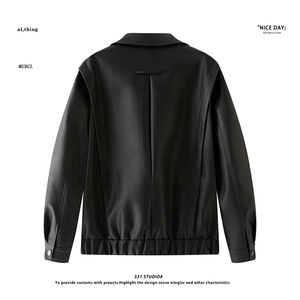平铺~2025秋季加厚软皮斜拉链翻领设计机车服夹克外套 K8810/P118图片