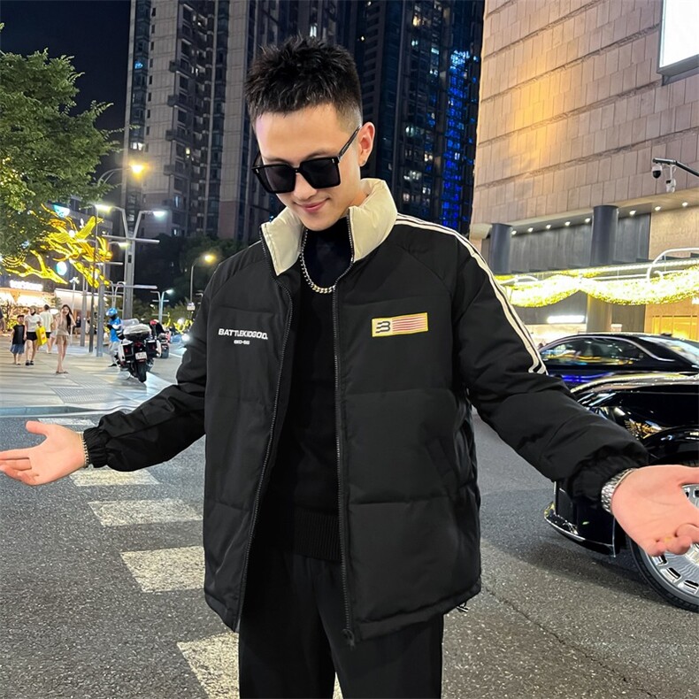 百搭拉链棉服男款冬季三条杠撞色立领棉衣潮宽松型青少年时尚保暖,男装棉衣,星座218-1（原230）