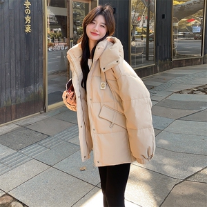 飘带短款羽绒服女2025冬季今年流行超好看学院风连帽90白鸭绒外套图片