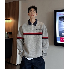 2025秋新款美式复古拉链撞色Polo领长袖套头卫衣GW056-P65-控89，男装卫衣，星座216(原A116)