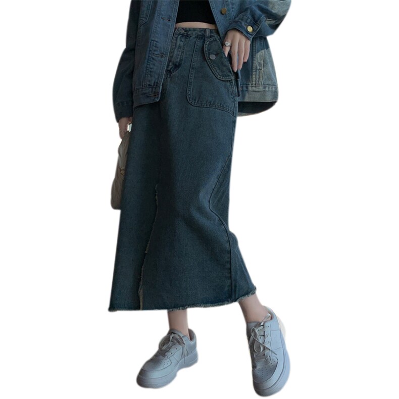 时尚显瘦高腰牛仔半身裙女新款气质百搭休闲长裙,女装牛仔裙,宛庄羊绒