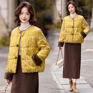 新中式复古提花短款棉衣女2025年冬季新款流行保暖棉服外套图片