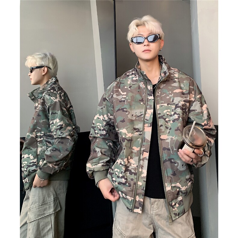 美式复古迷彩飞行夹克男款正肩立领三防工装外套bomber短款棒球服,男装夹克,电商C307