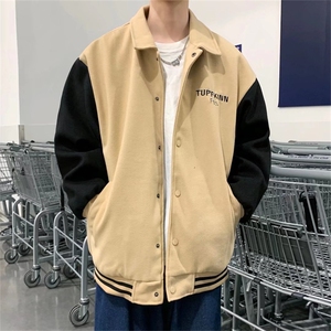 拼接撞色棒球服夹克男秋冬季新款情侣外美式复古宽松外套w039-p55图片
