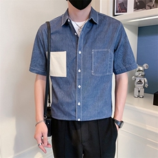 2025新款夏季牛仔衬衫男士短袖潮牌工装男士衬衣A313-1-W515-P58，男装T恤，电商A313-1