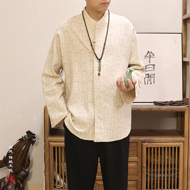春季新款风男装棉麻提花男士禅意心中改良汉服衬衣C248P75,男装衬衫,钱塘802