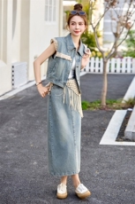 港风炸街牛仔套装裙女夏2025新款牛仔马甲半身裙超好看欧货两件套，女装套装/套裙，艾仟回(原伊仟回)