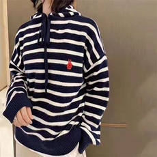 新款条纹套头针织衫女宽松慵懒风长袖上衣韩版百搭，女装针织衫/毛衣，千御纺羊绒