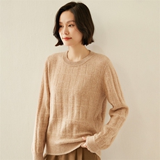 2024秋冬新款35%羊绒女士肌理长袖圆领羊绒衫，女装羊绒衫，纳丰羊绒