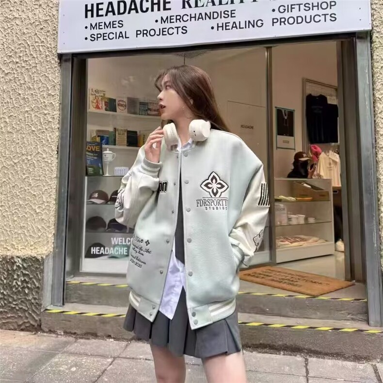 新款美式运动棒球服外套男女春秋款情侣宽松夹克潮牌JK82-P65图片