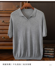 2025年夏季时尚百搭休闲直筒型时尚都市衬衫领，男装T恤，圣强羊绒