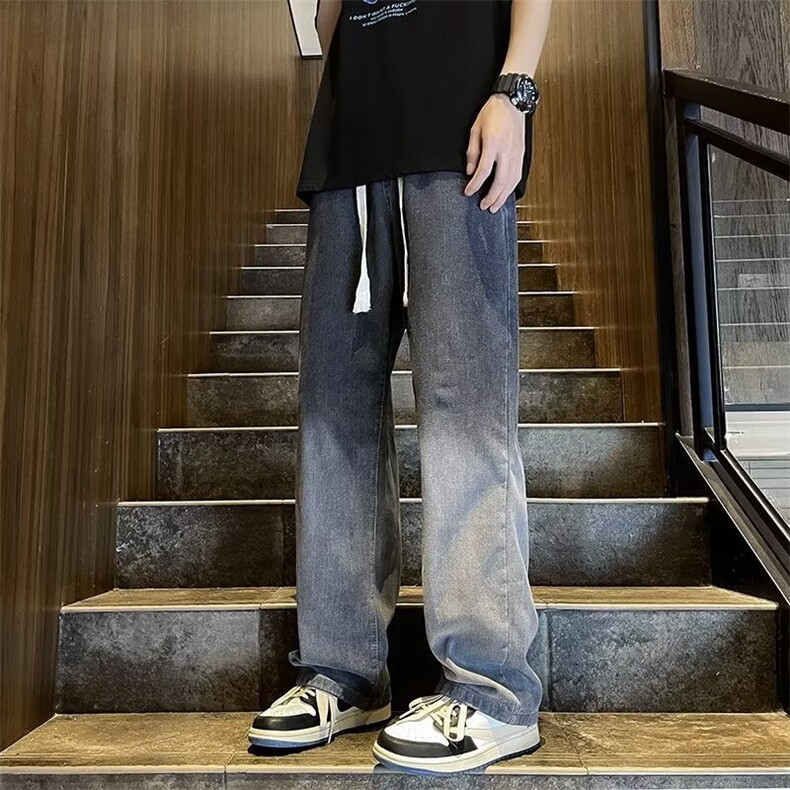 美式重磅牛仔裤男美式高街肌理感宽松直筒裤春季潮牌垂感运动裤子，男装牛仔裤，星座1013