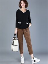 卫衣/绒衫2021年秋季连帽长袖时尚套头休闲纯色百搭，女装卫衣/绒衫，深水步