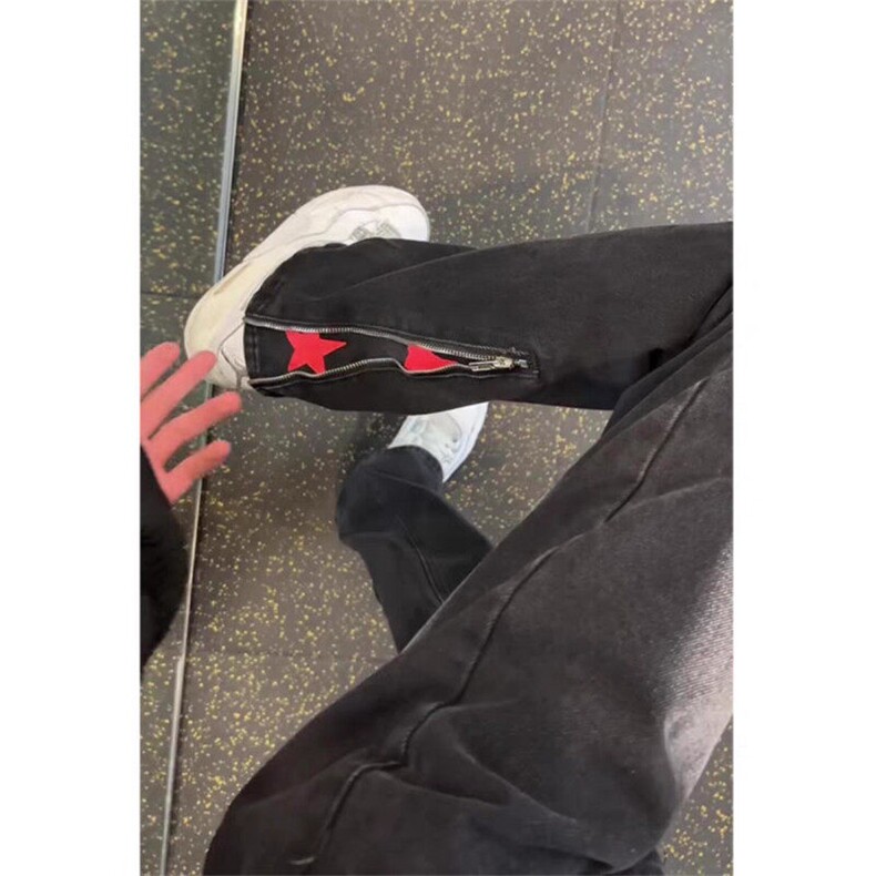微喇牛仔裤男春季高街vibe风裤子美式潮牌拉链直筒裤L61755-P45,男装牛仔裤,星座1008