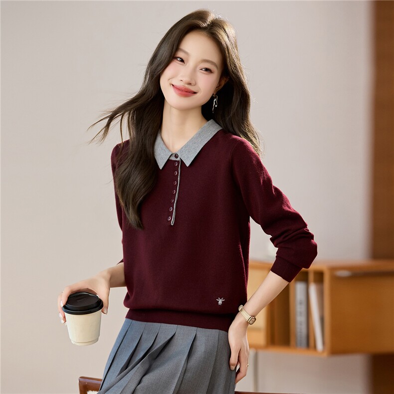 高级感气质小翻领薄款针织衫上衣女2025新款秋宽松外穿休闲毛衣，女装羊毛衫，艾米