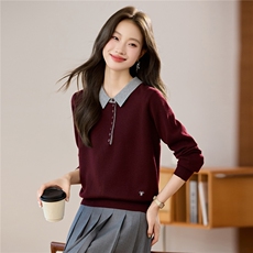 高级感气质小翻领薄款针织衫上衣女2025新款秋宽松外穿休闲毛衣，女装羊毛衫，艾米