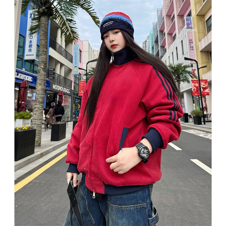 抖音得物高品质美式高街重磅结构设计拼接织带立领卫衣外套CM42，女装短外套，电商A486-1