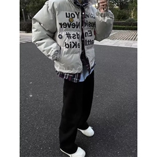 美式复古假两件撞色棉衣开衫外衣男女hiphop嘻哈宽松情侣棉服外套，男装棉衣，星座302B-3