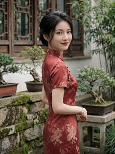 2026年夏季新品时尚气质金丝提花香云纱品质真丝喜庆中长款旗袍裙图片