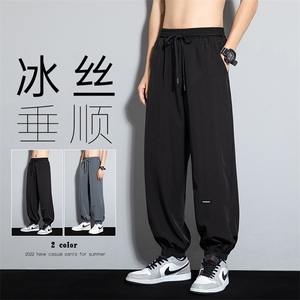 2023夏款灰墙风冰丝薄款垂感男透气贴标束脚休闲九分裤K23697-P35图片