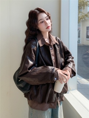2025年秋季皮衣短款衬衫领RF2C290-6875#-P175-K265，女装皮衣，蝶眷