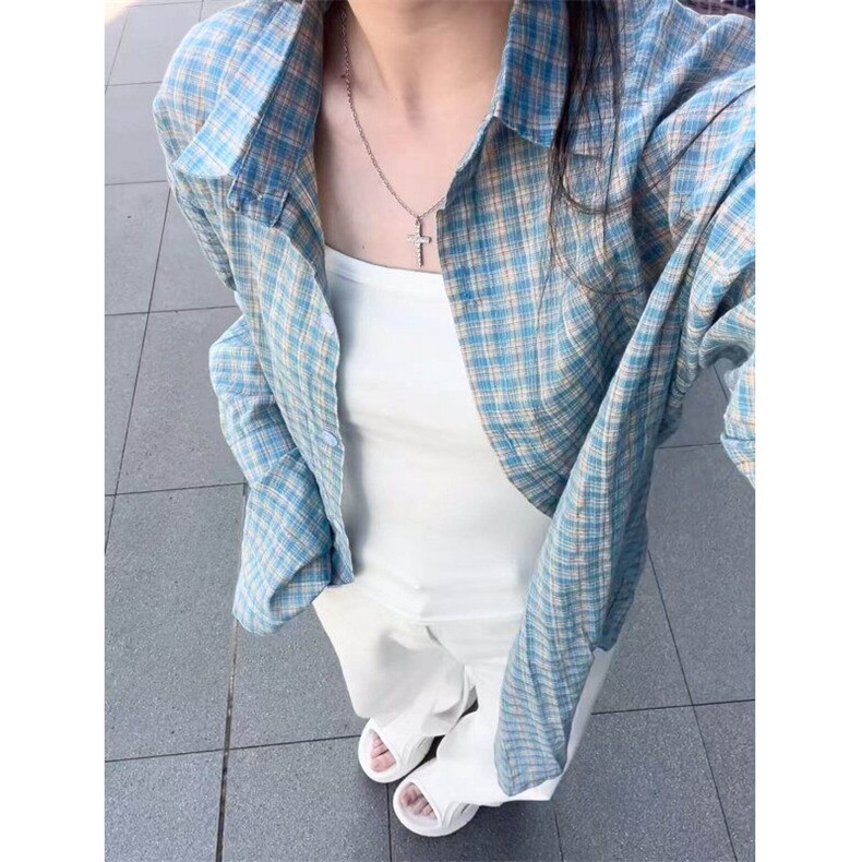 格子衬衫男女长袖韩版潮宽松文艺2026夏季ins新款外套CY1129-P40,男装衬衫,星座412-2