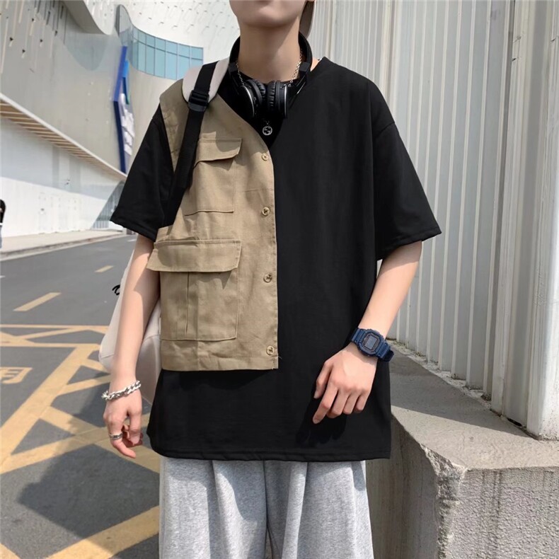男圆领T恤宽松短袖假两件短袖T0223P32图片