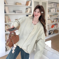 米白色工装棒球服外套女春秋2025新款飞行服机车服爆款宽松流行，女装短外套，2D143
