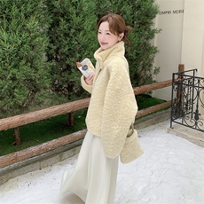 210-3291-P185-k268奶黄色甜美立领皮毛一体加厚短外套，女装短外套，浙宝210（原浙宝191）