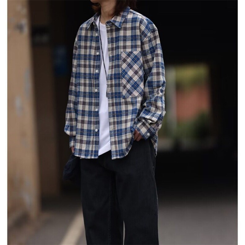 2025新款男蓝色格子衬衫,男装衬衫,星座506A
