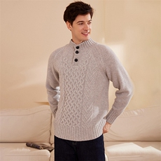 秋冬男半开领羊绒衫简约保暖针织毛衣舒适百搭长袖套头衫，男装羊绒套衫，绒歆坊