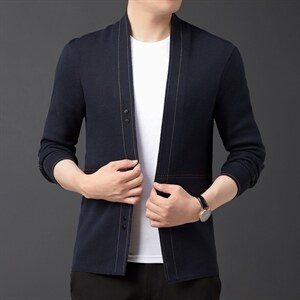 男春秋季新款2022商务休闲男士外套宽松中年长袖羊毛纯色上衣服图片