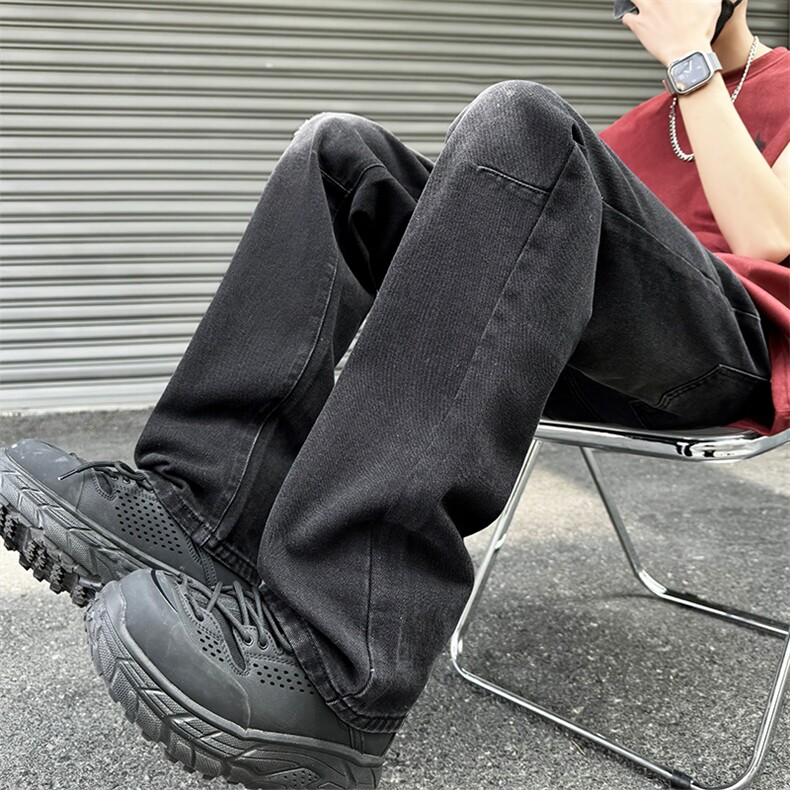 2025夏季双色直筒牛仔裤男美式休闲cleanfit裤子781/p58图片
