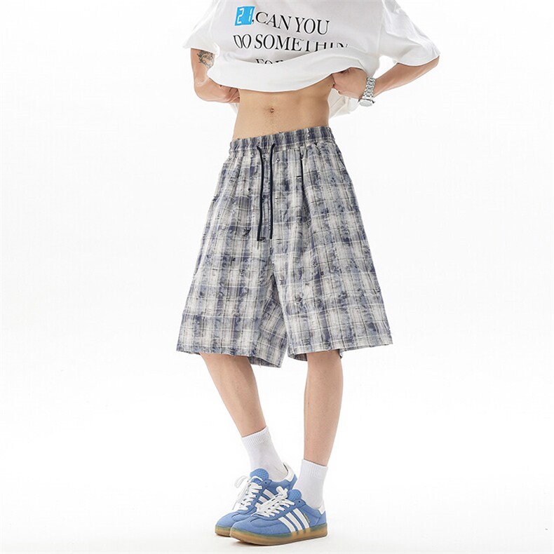 街头随性新潮流百搭裤子复古格子时尚格纹短裤K765TP30控48，男装牛仔裤，电商A102B