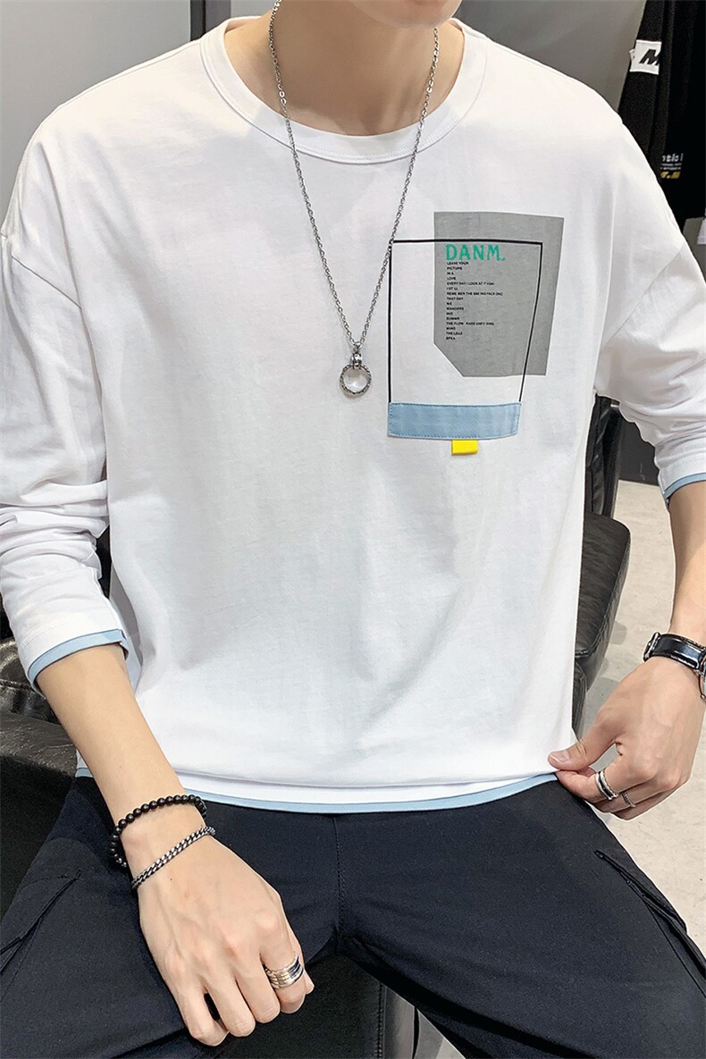 初春潮牌长袖t恤印花男士纯棉恤宽松上衣服DS452T,男装T恤,电商A102