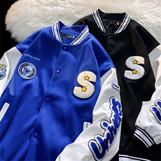 新款2022美式克莱因蓝棒球服春秋情侣毛巾绣外套夹克潮W2691-P65，男装夹克，星座512-2