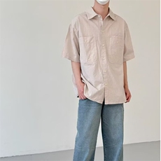 美式工装短袖衬衫男2025夏季新款青少年宽松大口袋翻领POLO衫衬衣，男装T恤，星座506A