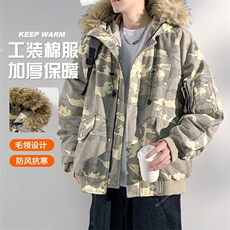 美式毛领派克棉服男冬季加厚工装棉衣情侣外套M060-P110迷彩P115，男装棉衣，星座308B-2