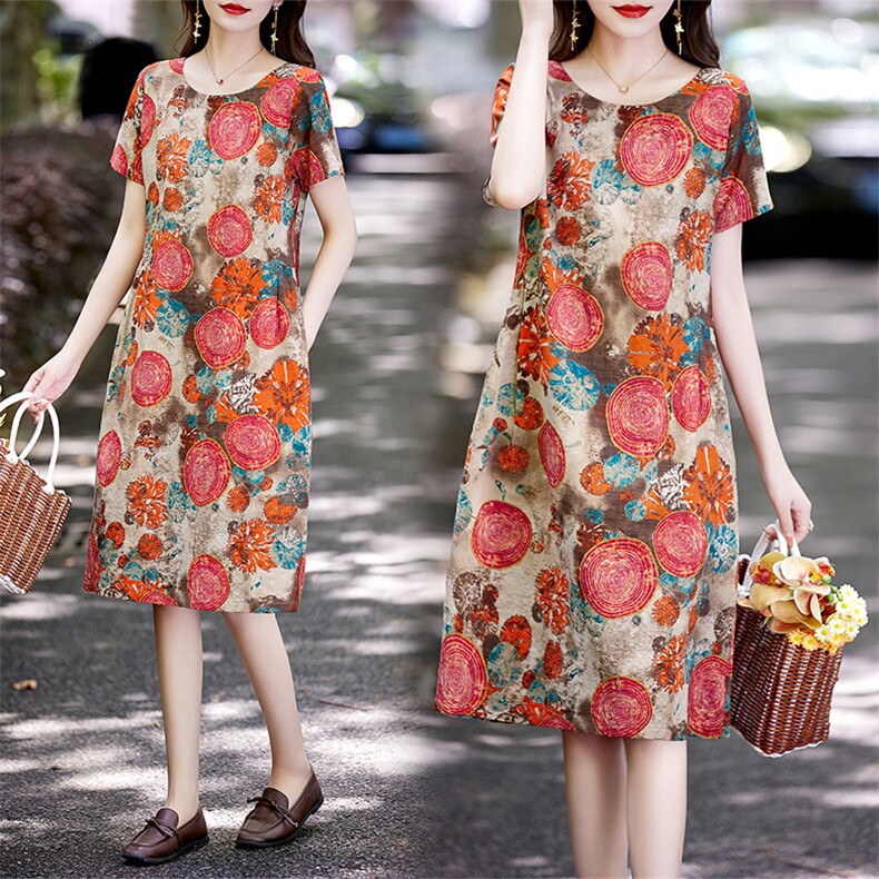 棉麻连衣裙夏季2025新款衣服大码女装高端精致气质碎花宽松裙子,女装连衣裙,倪叶myz