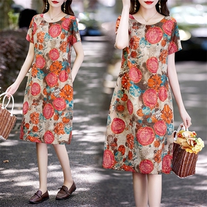 棉麻连衣裙夏季2025新款衣服大码女装高端精致气质碎花宽松裙子图片