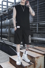 2021新款夏季青少年休闲运动两件套背心T恤无袖套装男TZ210-P40，男装套装，星座217-4