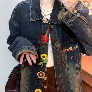 美式复古做旧水洗牛仔外套女秋季2025新款小个子宽松休闲夹克上衣图片