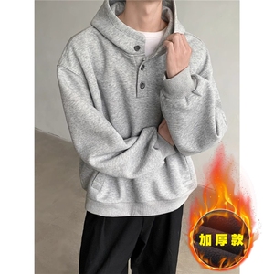 秋冬加厚美式男女纽扣连帽卫衣cleanfit宽松W80-55图片