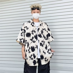 ins美式复古设计感古巴领短袖花衬衫男 夏季宽松痞帅衬衣图片