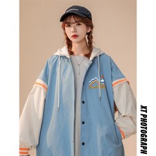 中性风2023秋季新款港风字母印花撞色连帽夹克外套G105p75控98，男装夹克，A247A