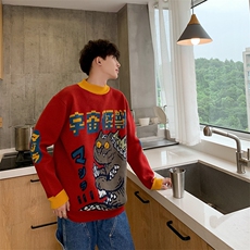 韩版ins动漫风格秋冬撞色毛衣男情侣加厚套头针织衫T008，男装针织衫/毛衣，星座1501