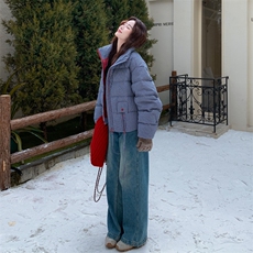 时尚保暖格纹羽绒服女2025年冬季新款韩版白鸭绒显瘦防风立领外套，女装羽绒服，2C086
